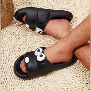 11/12 Men's Black Slippers Non-Slip Sandals Waterproof Comfortable Funny Black